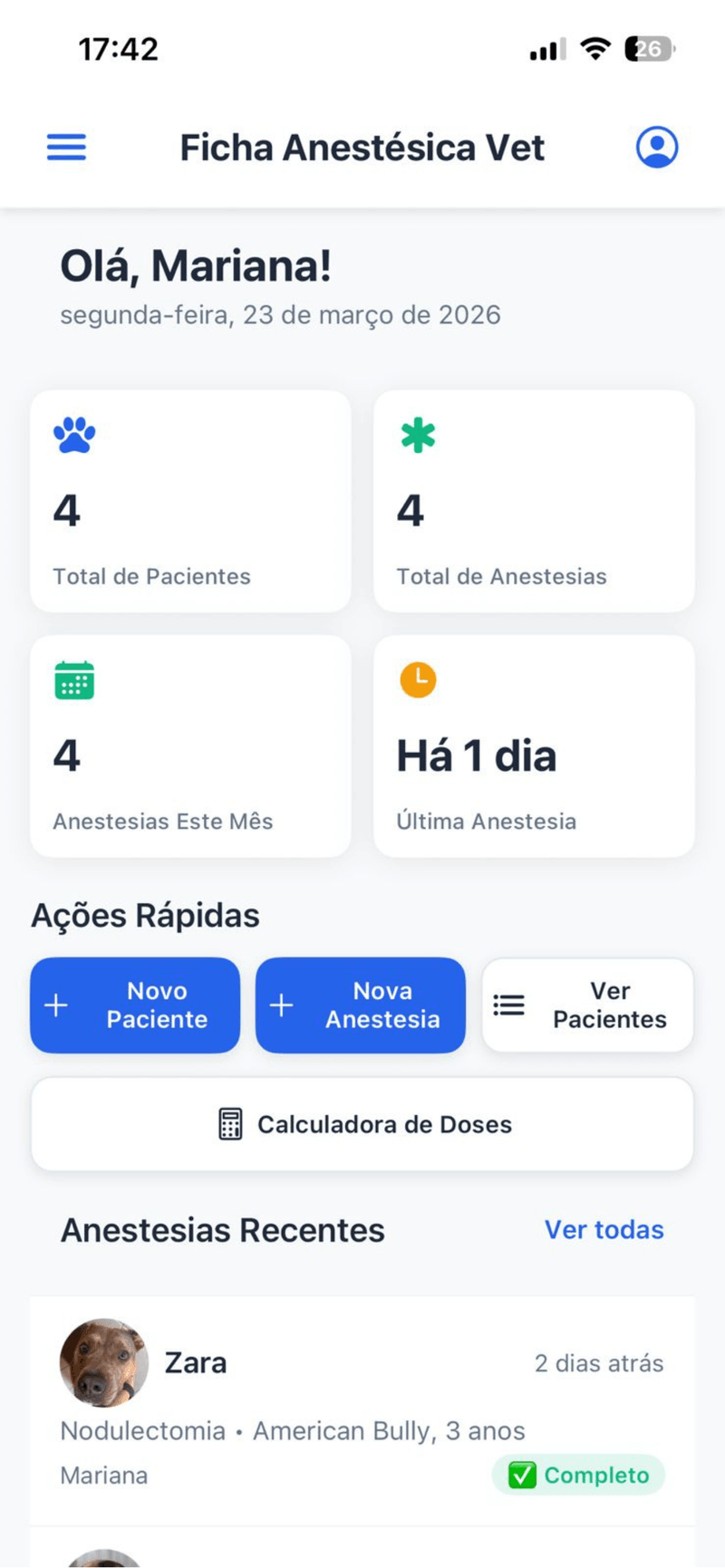 Dashboard - Lista de fichas anestésicas
